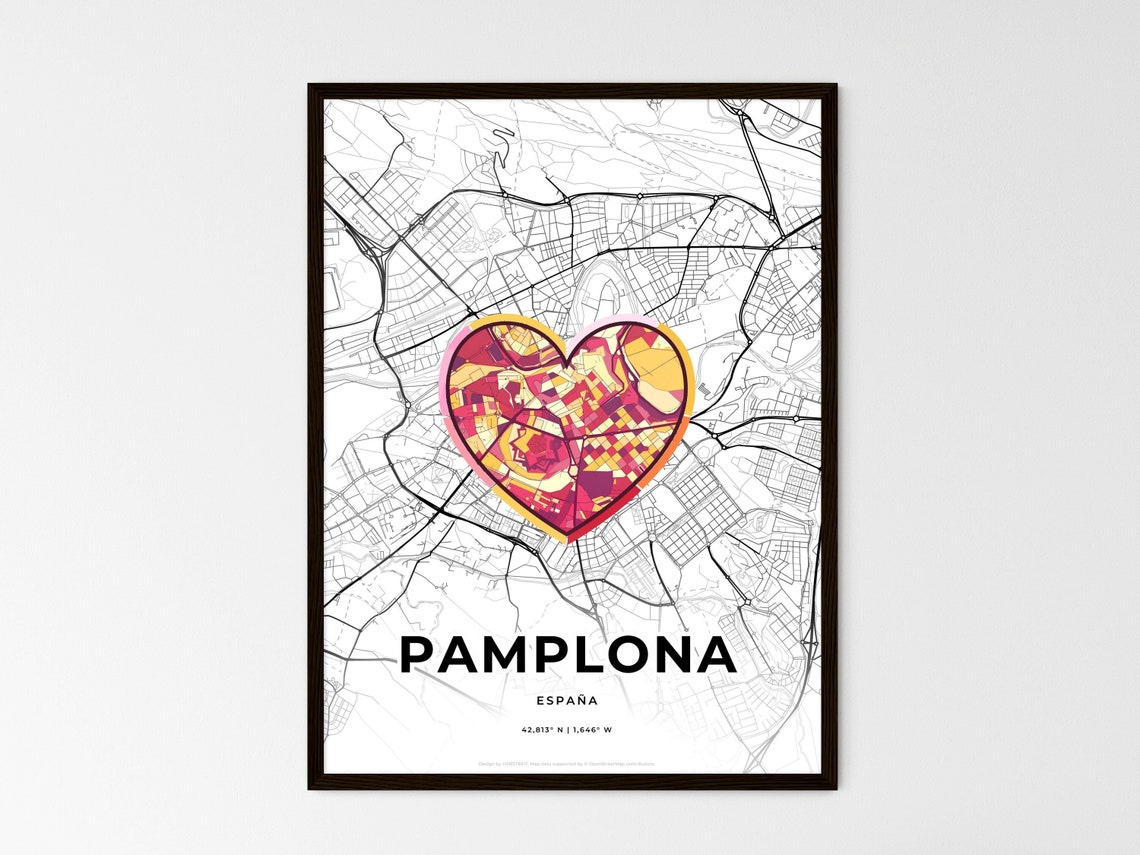 Pamplona Spain Romantic Minimalist Heart City Map Art Poster