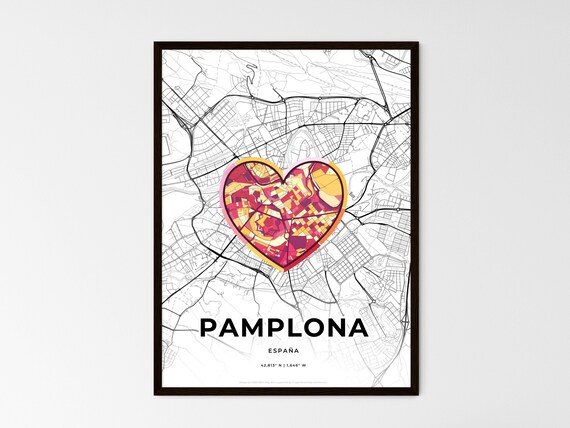 Pamplona Spain Romantic Minimalist Heart City Map Art Poster
