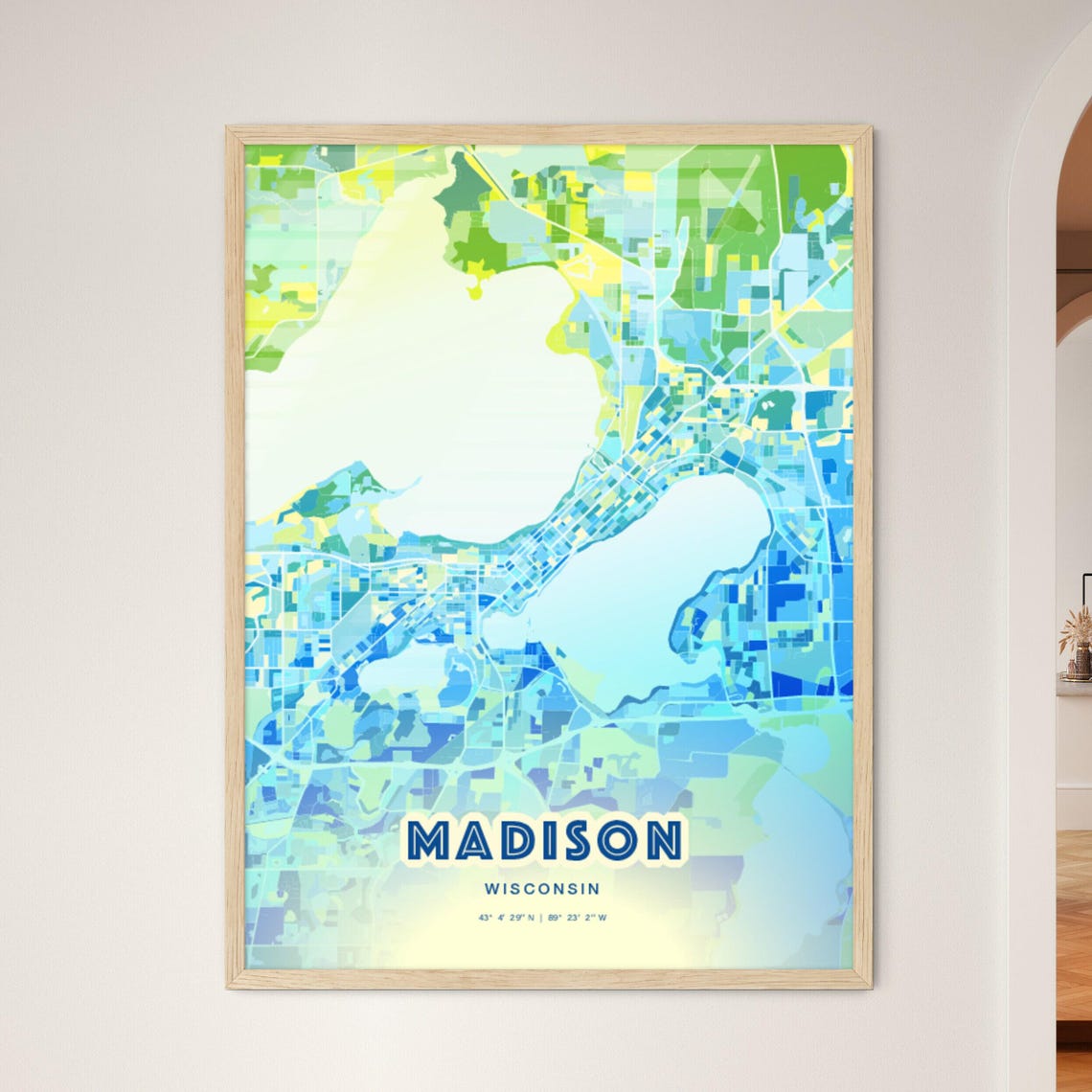 Madison Wisconsin Bluish Gradient City Map Art Poster Customizable