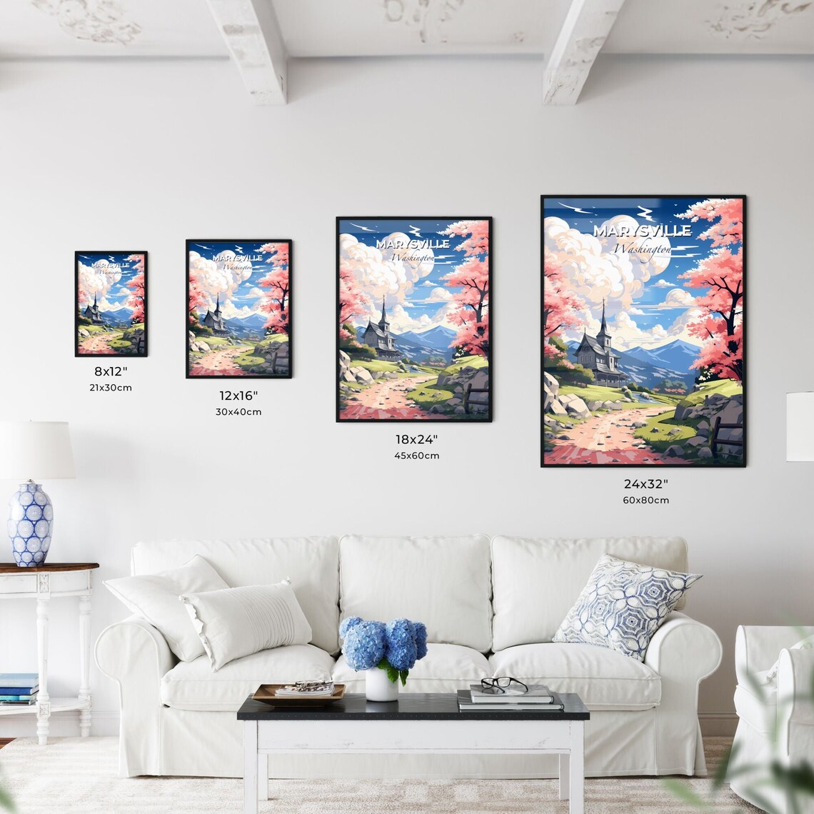 Marysville Washington Mountain Church Spring Blossom Travel Poster - Image 3
