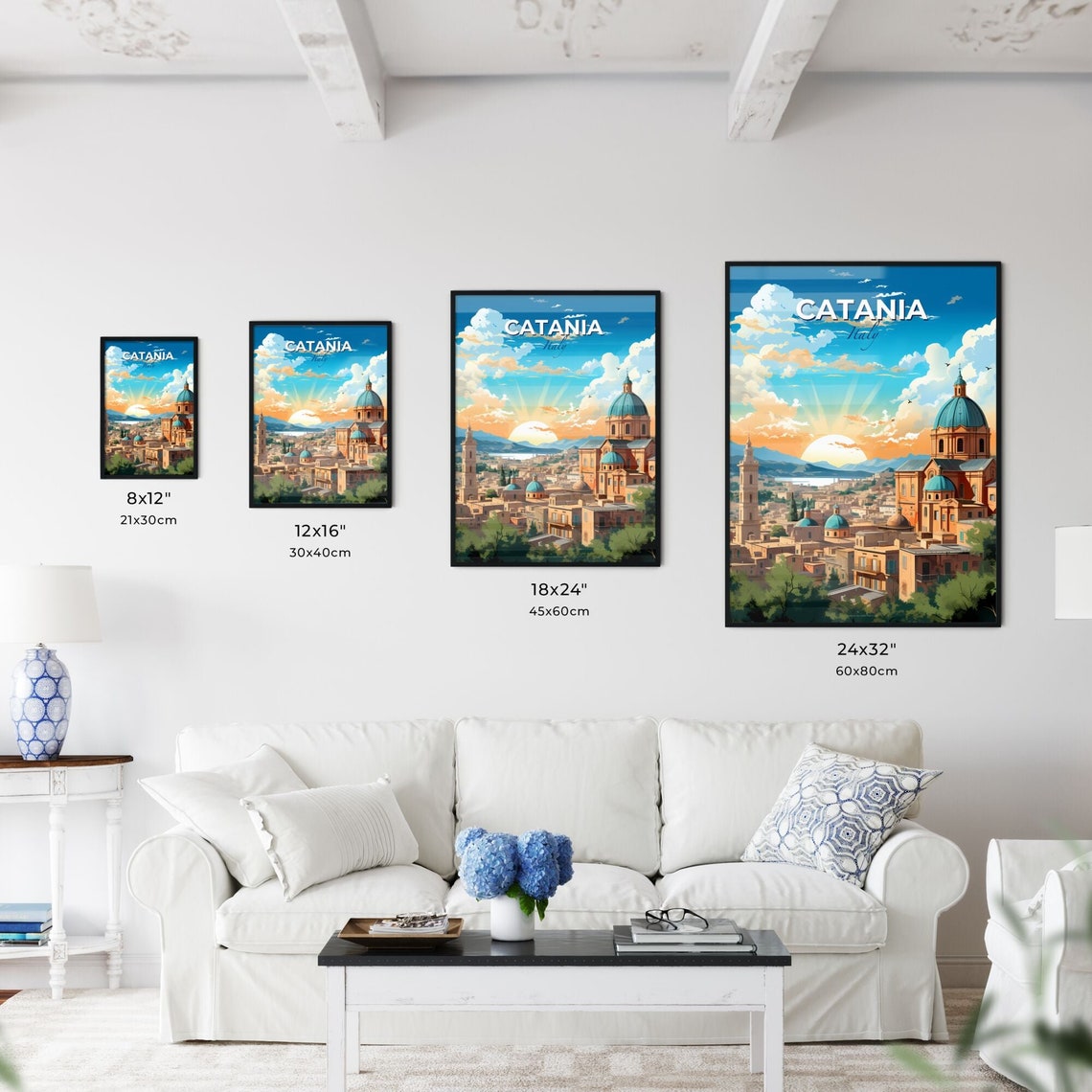 Vivid Catania Italy Sunset Domed Churches City Rooftop Poster - Image 3