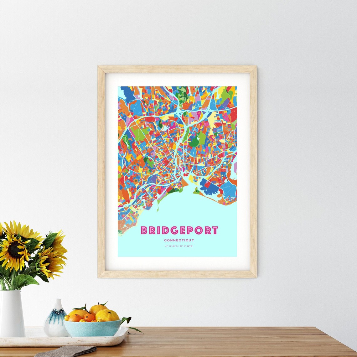 Bridgeport Connecticut Crazy Colorful Mosaic City Map Art Poster - Image 2