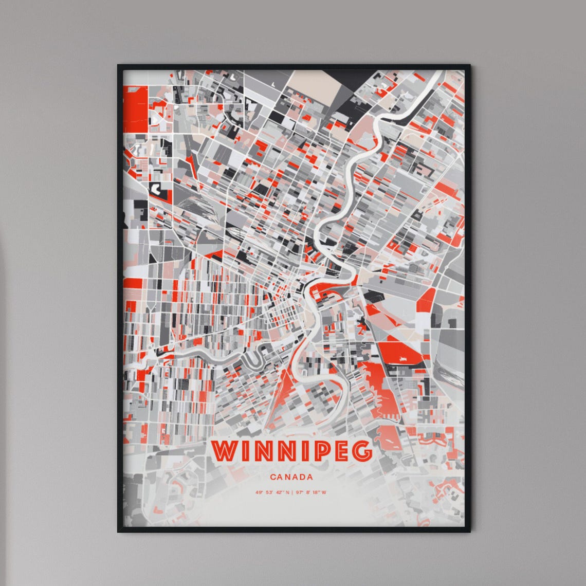 Winnipeg Canada Expressive Bold Red City Street Map Artwork Poster