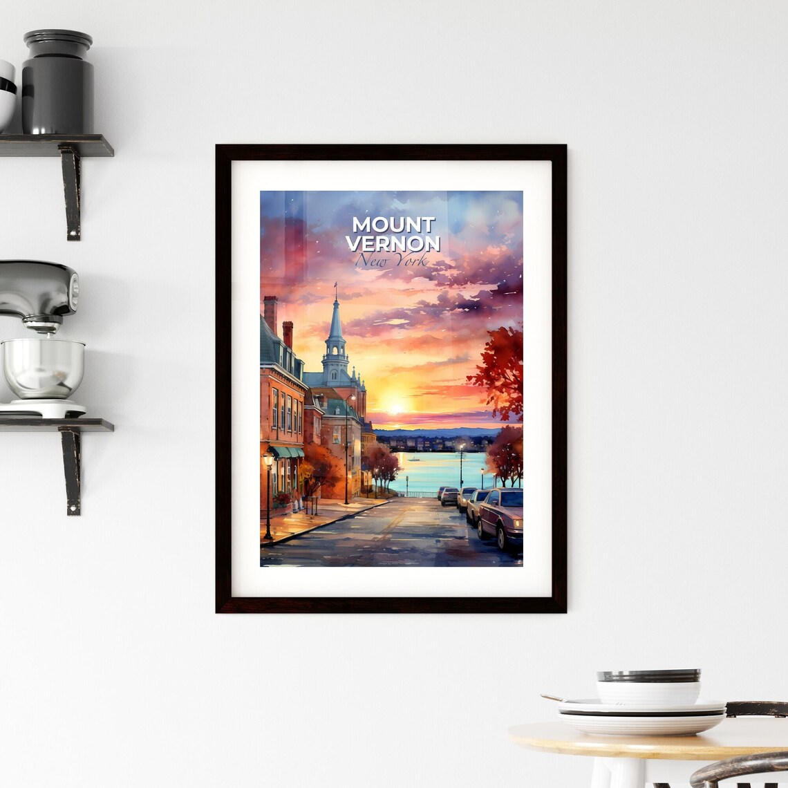 Mount Vernon New York Church Steeple Street Sunset Water Poster - Image 2
