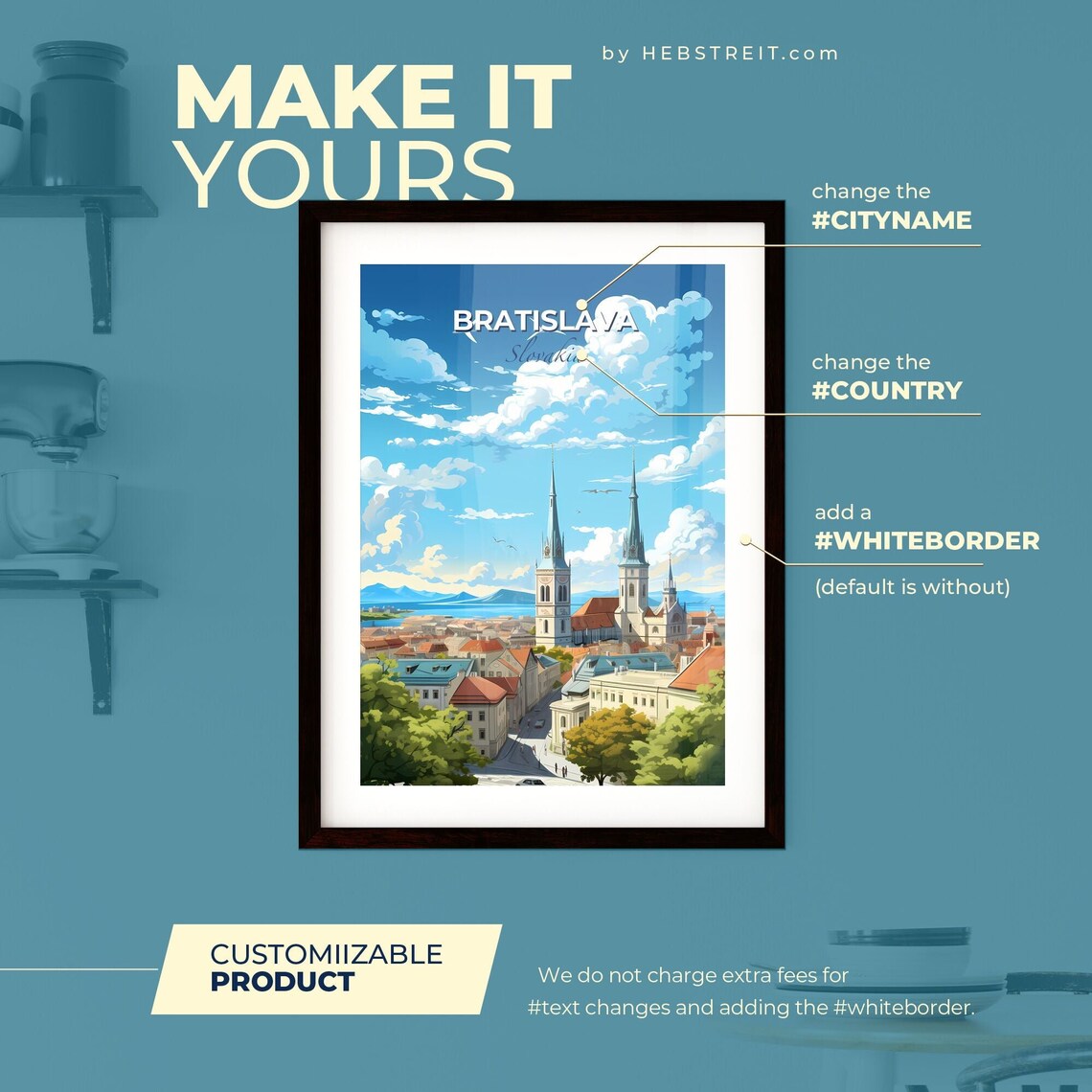 Bratislava Slovakia Travel Poster Old Town Church Towers Skyline Art - Image 2