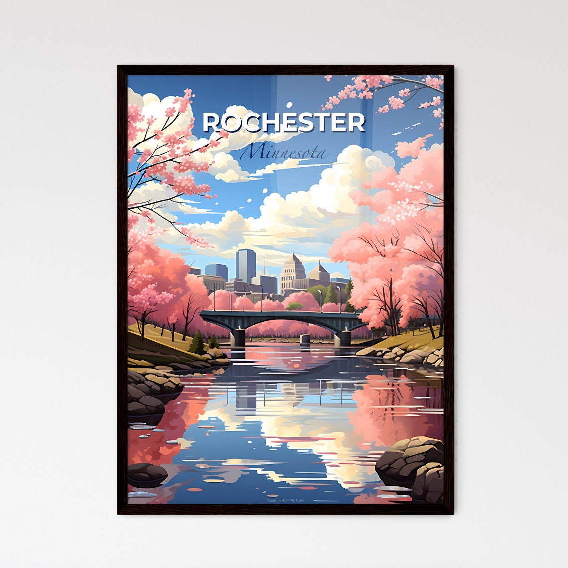 Rochester Minnesota Cherry Blossom Bridge River Skyline Art Poster