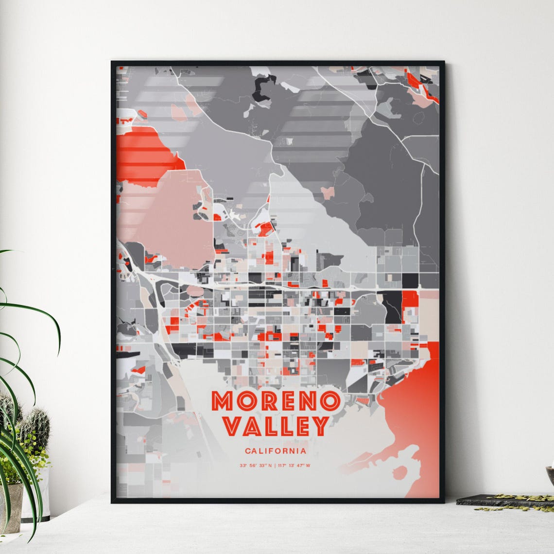 Moreno Valley California Modern Red Expressive City Map Poster
