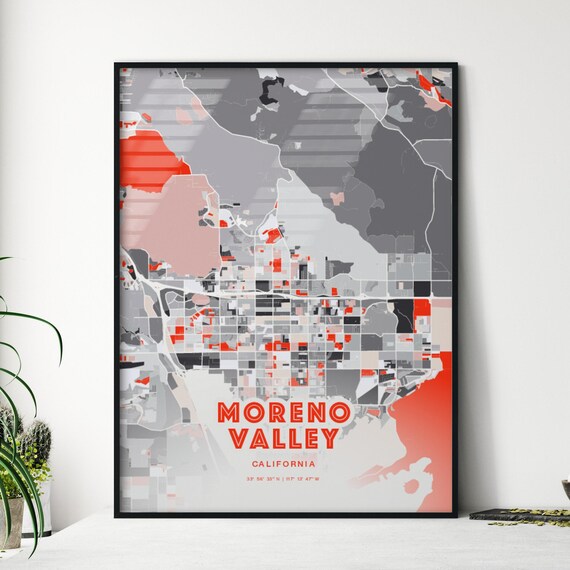 Moreno Valley California Modern Red Expressive City Map Poster
