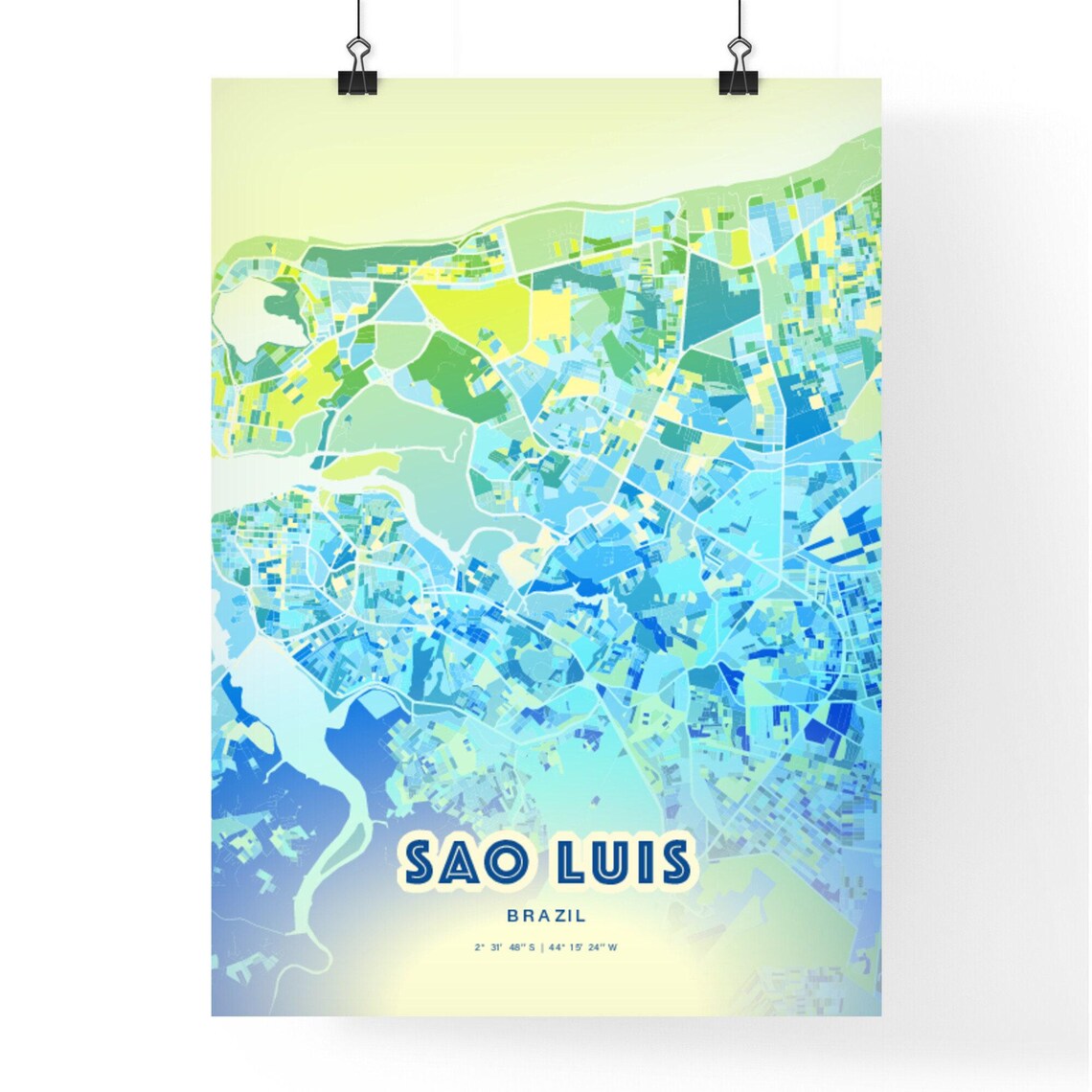 Sao Luis Brazil Bluish Watercolor Modern Decorative City Map Art Poster - Image 3