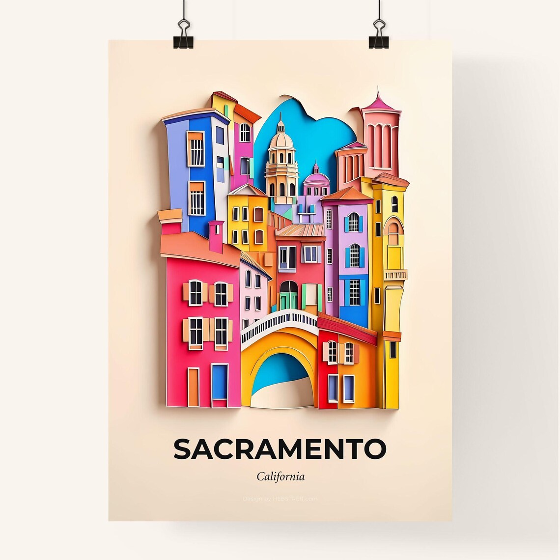 Sacramento California Clock Tower City Vivid Bridge Art Poster - Image 4