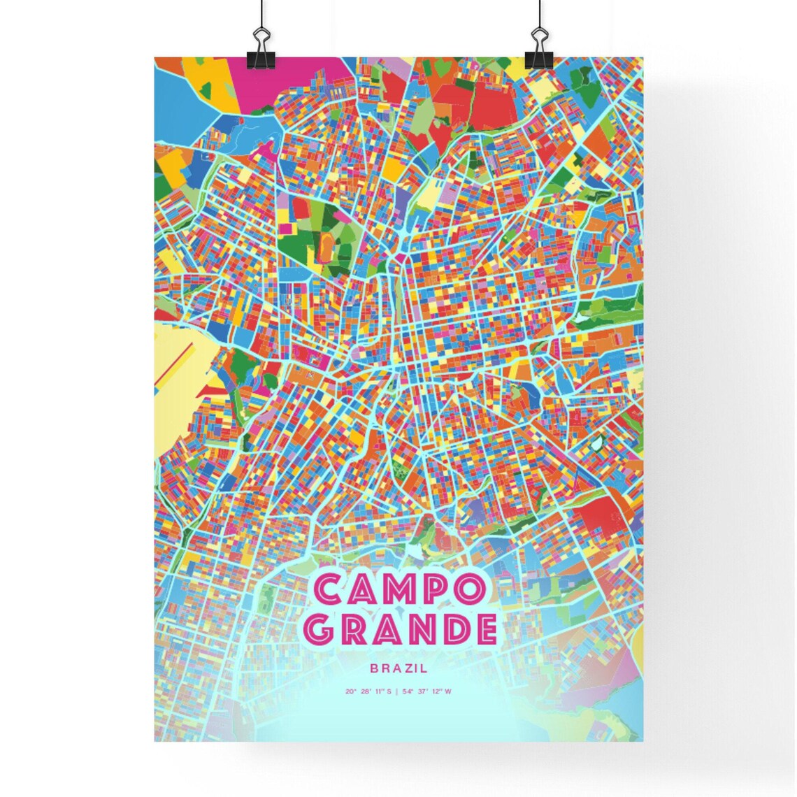 Campo Grande Brazil Crazy Colorful Mosaic City Map Art Poster - Image 3