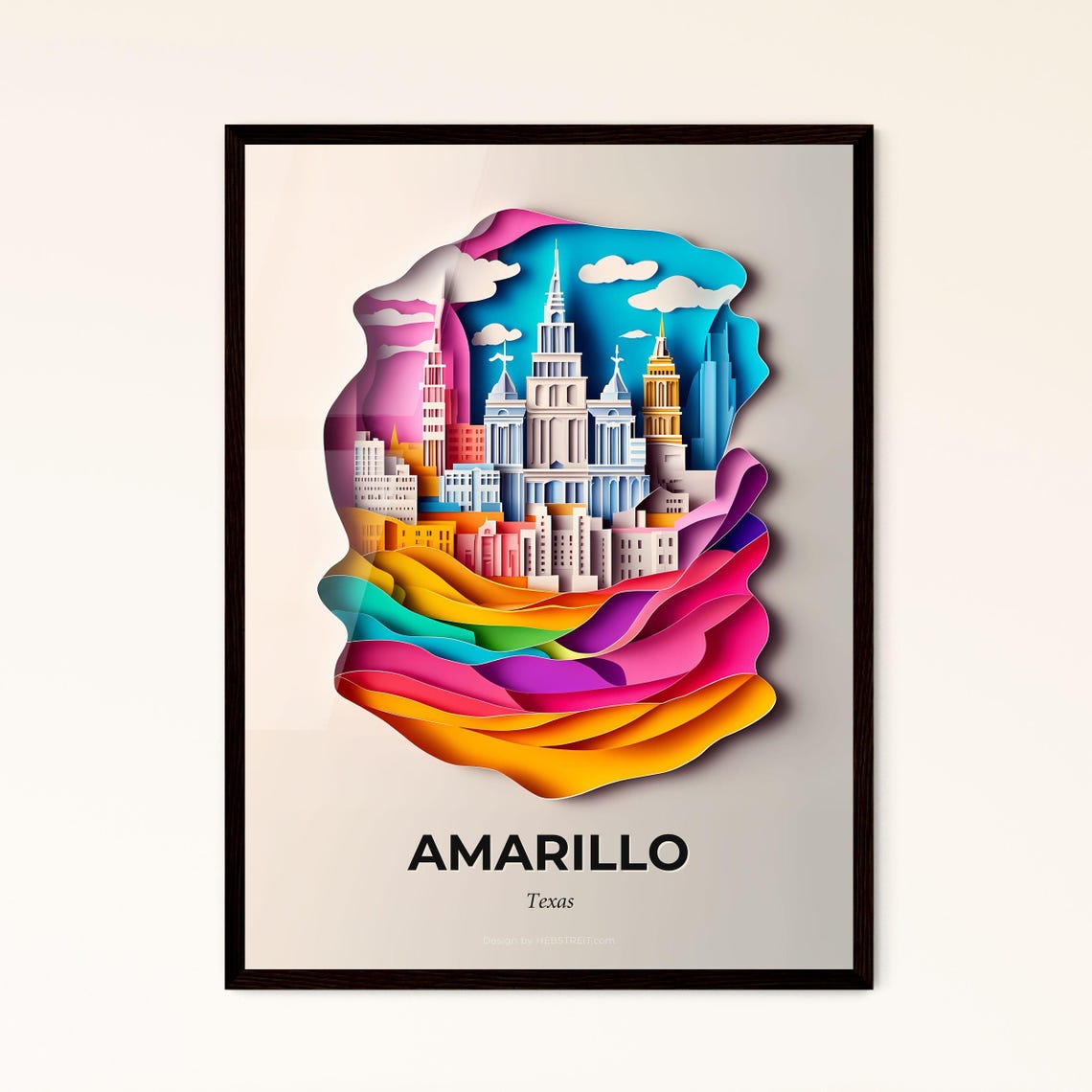 Amarillo Texas Skyline Colorful Rainbow Paper Cut Art Poster