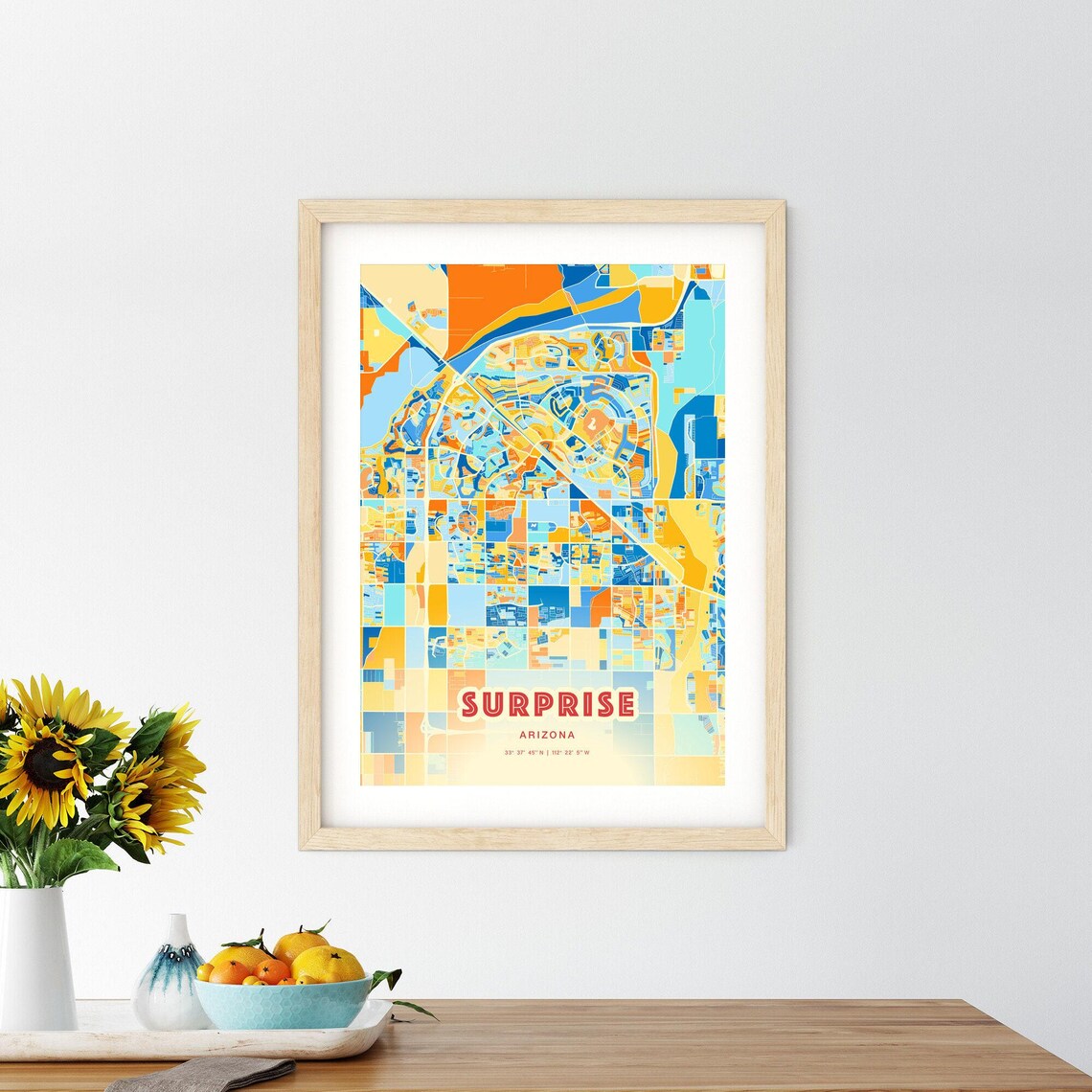 Surprise Arizona Vibrant Stylized Blue and Orange City Map Poster - Image 2