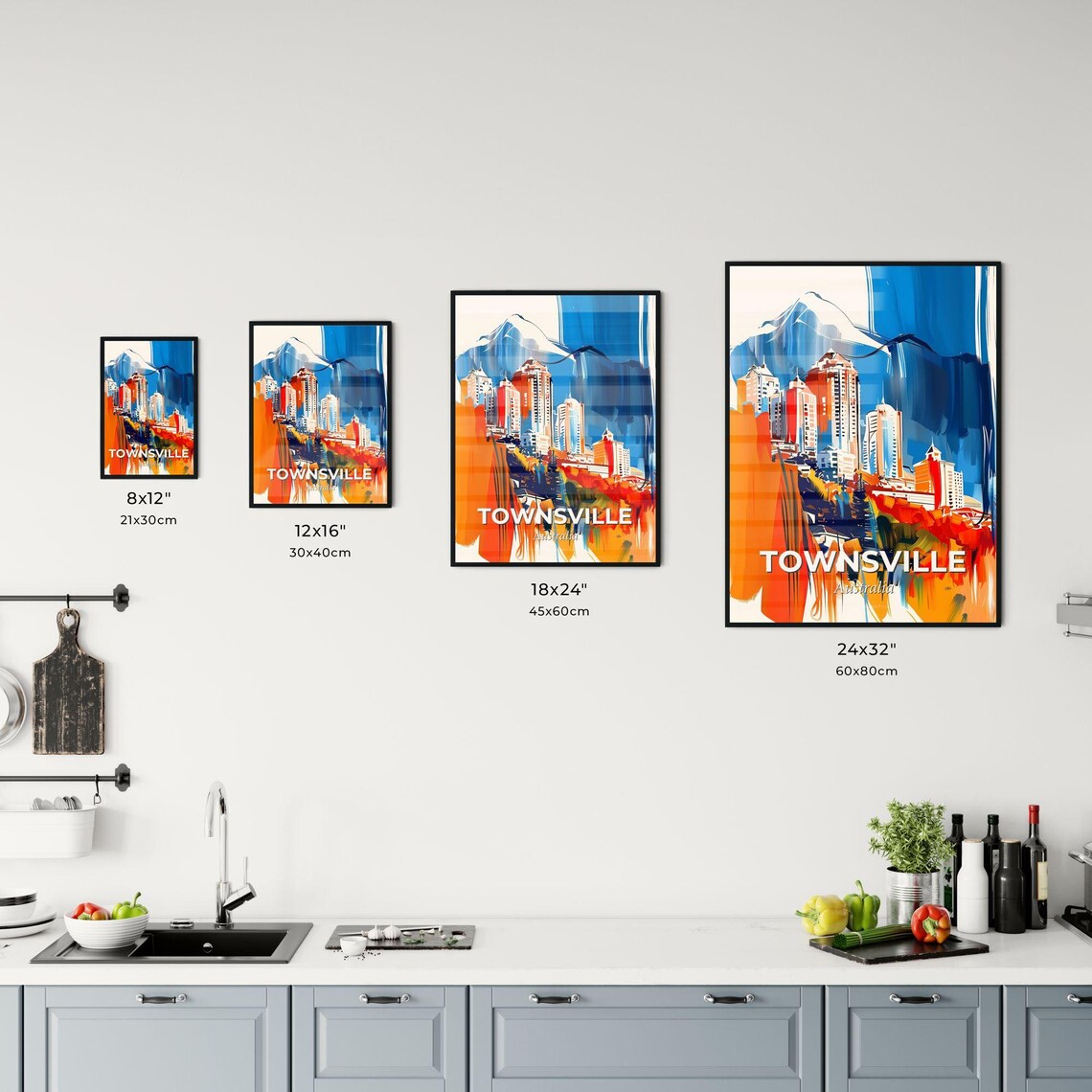 Townsville Australia Colorful City Skyline Painting Travel Poster - Image 3
