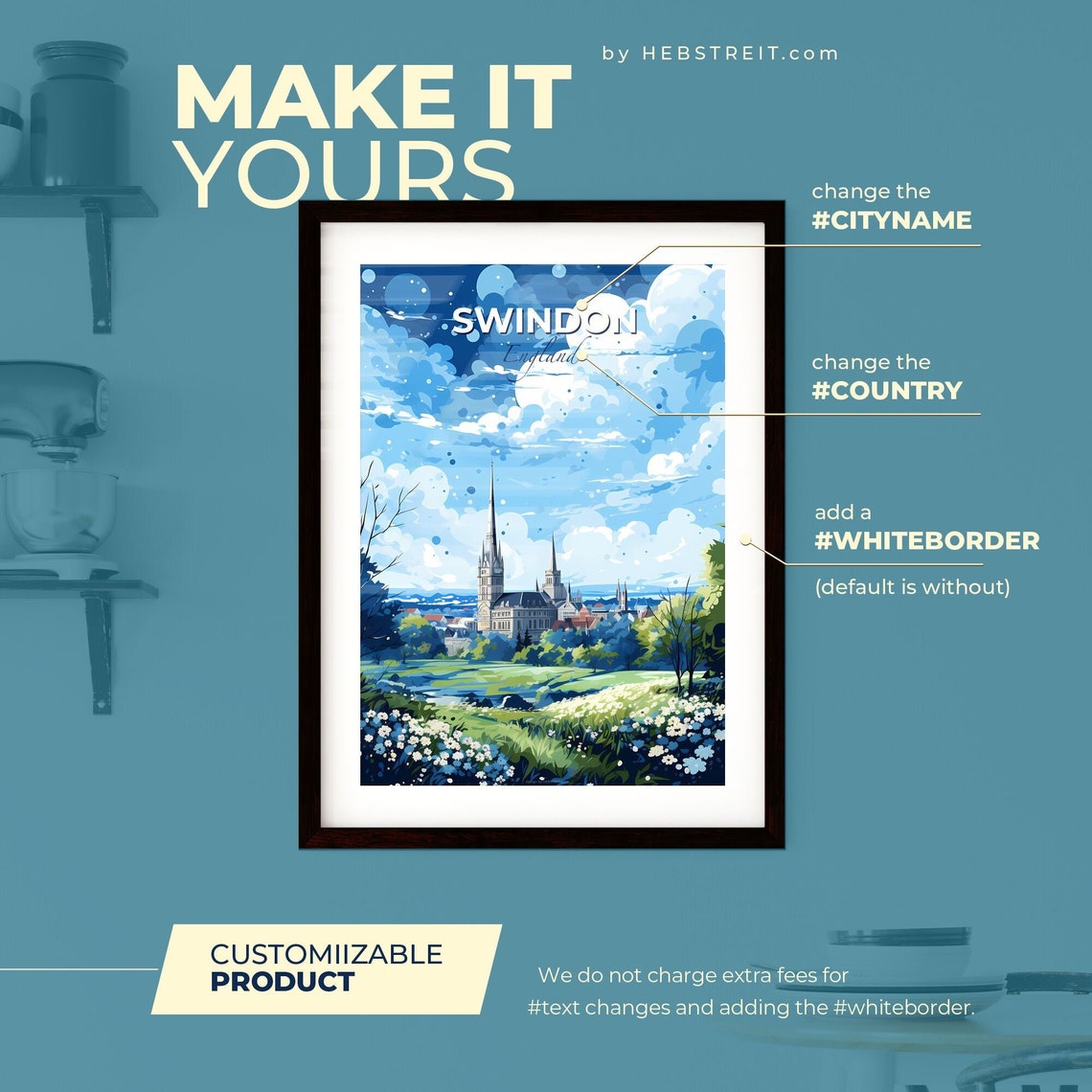 Swindon England Church Spire Meadow English Countryside Poster - Image 2