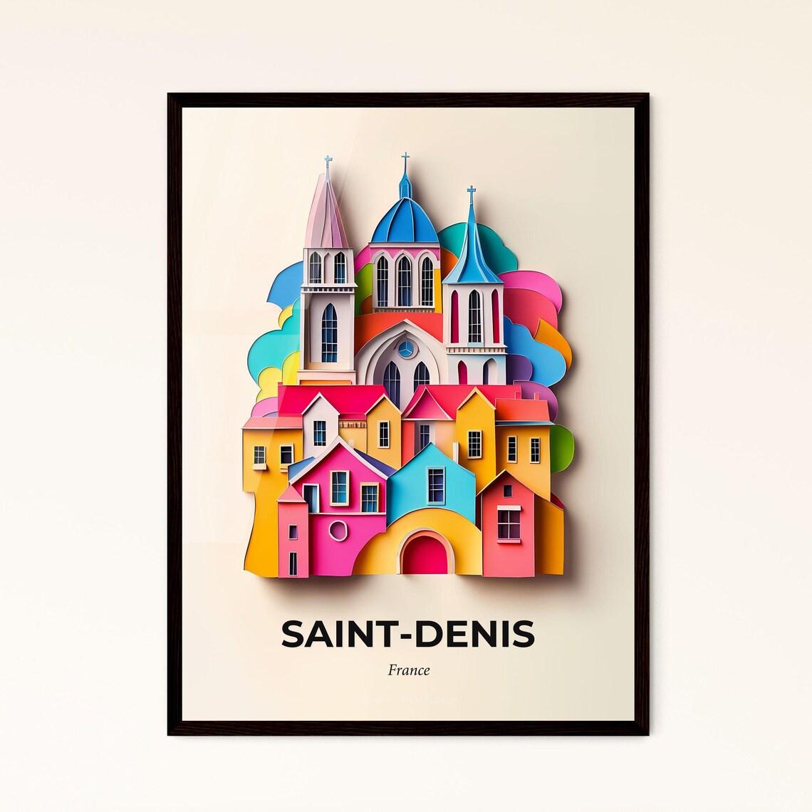 Saint-Denis France Colorful Paper Cut Basilica Travel Poster Art