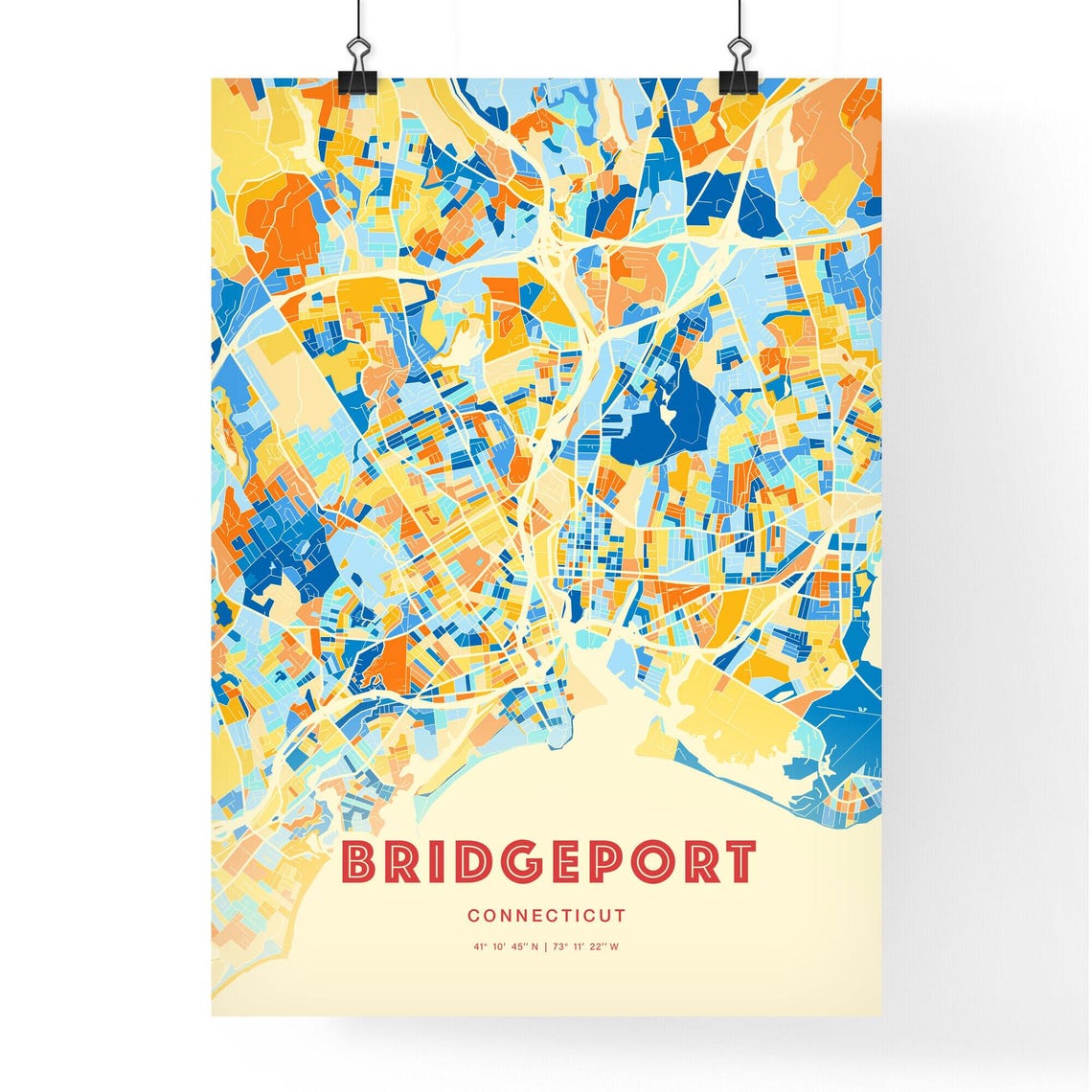 Bridgeport Connecticut Vibrant Blue Orange City Map Art Poster - Image 3