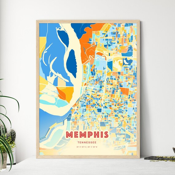 Memphis Tennessee Vibrant Blue Orange Mosaic City Map Poster