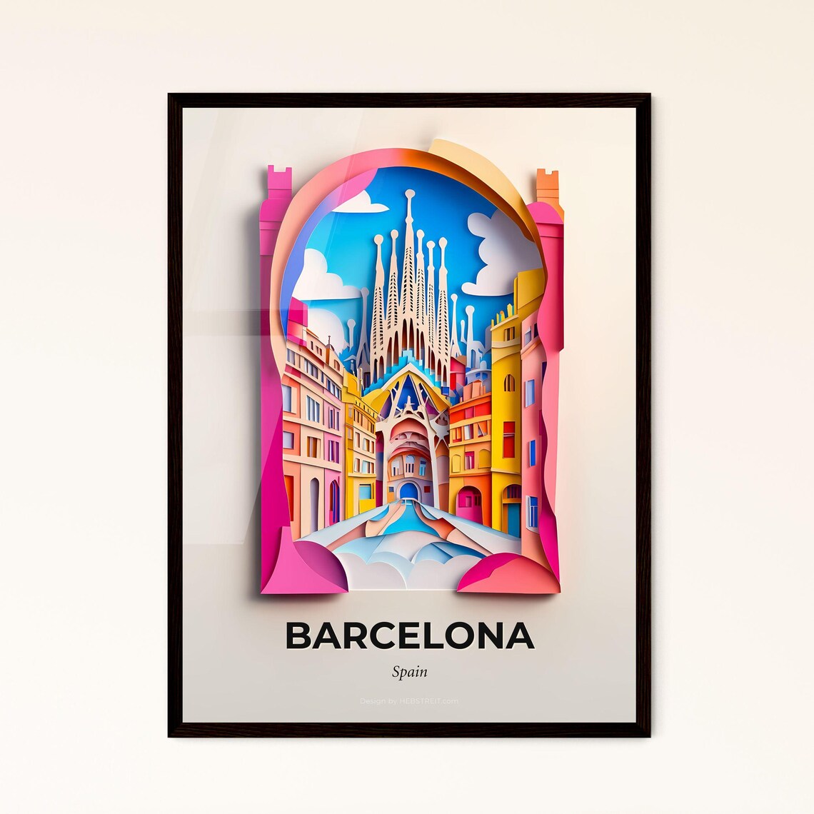 Barcelona Spain Colorful Paper Cut Sagrada Familia Travel Poster