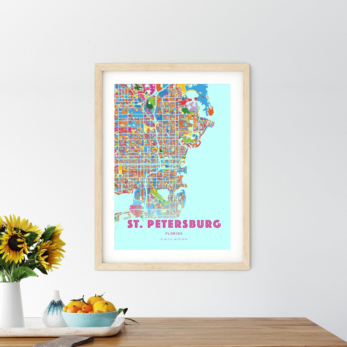 St. Petersburg Florida Crazy Colorful Mosaic City Map Art Poster - Image 2