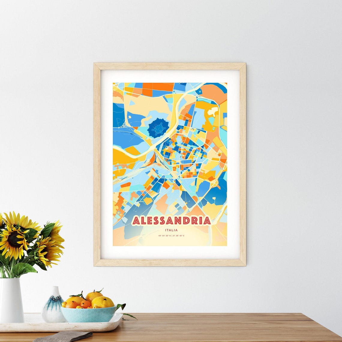 Alessandria Italy Modern Colorful City Map Blue Orange Poster - Image 2