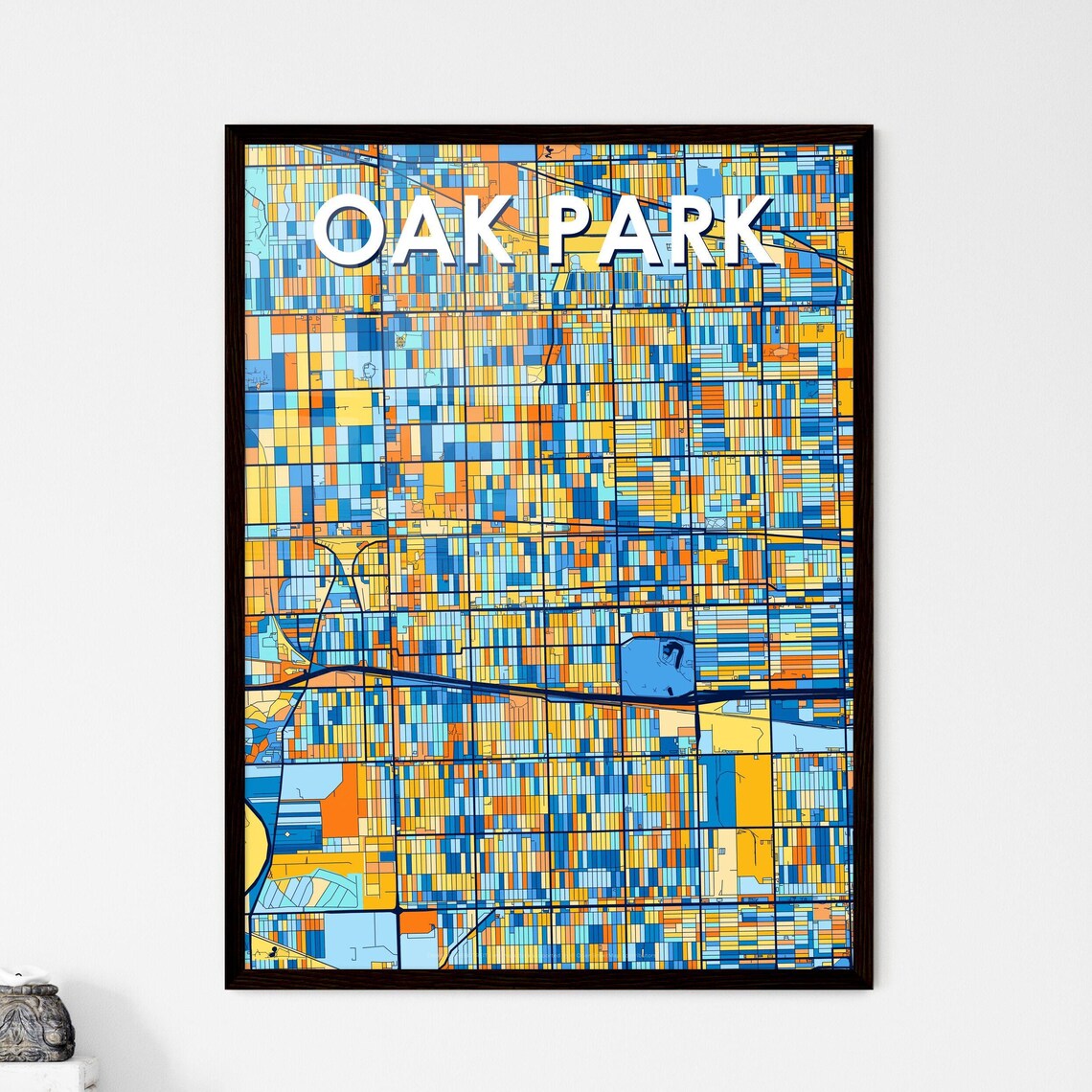 Oak Park Illinois Colorful City Map Art Poster Navy Blue Street Grid