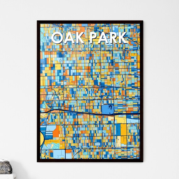 Oak Park Illinois Colorful City Map Art Poster Navy Blue Street Grid