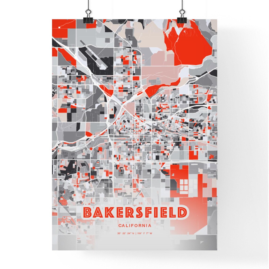 Bakersfield CA Modern Expressive Map Art - Image 3