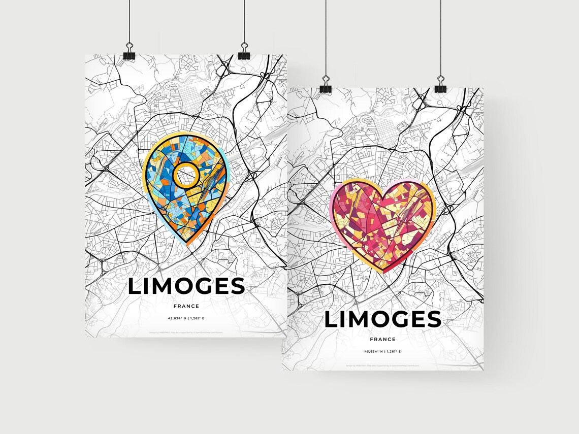 Limoges France Modern Minimalist Heart Street Map Art Poster - Image 2
