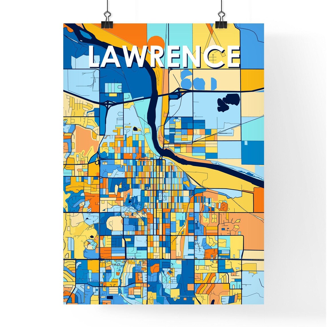Lawrence Kansas Bold Colorful Vibrant City Street Map Art Poster - Image 4
