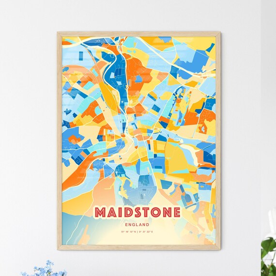 Maidstone England Colorful City Street Map Coordinates Poster