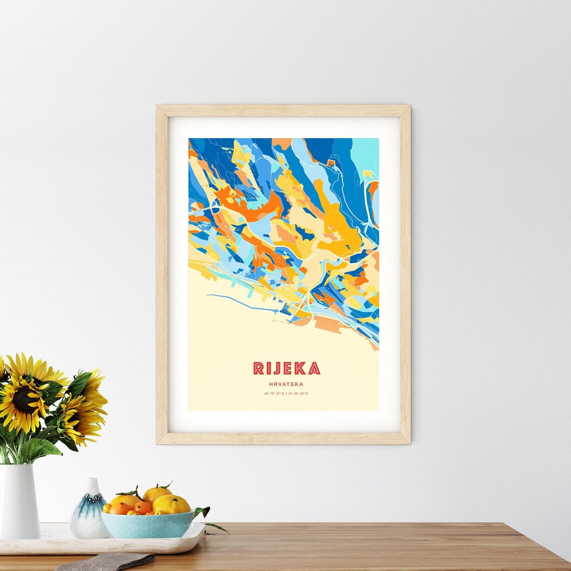 Rijeka Croatia Colorful Blue Orange Adriatic City Map Art Print - Image 2
