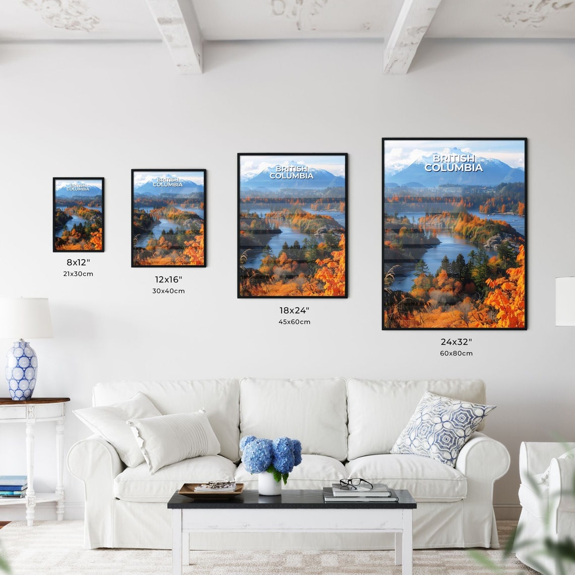 British Columbia Autumn River Snow Capped Mountain Travel Poster - Image 3