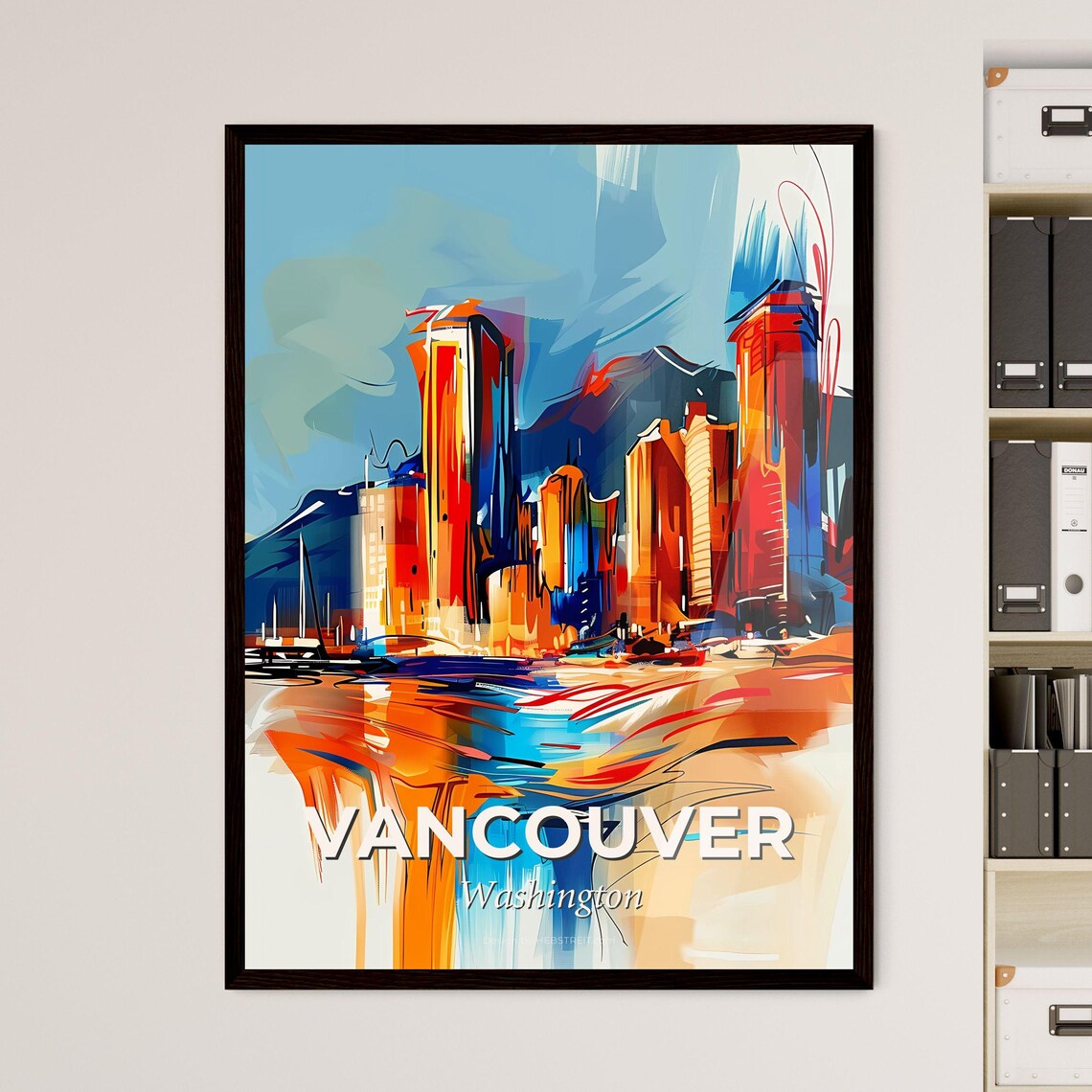 Vancouver Washington Vibrant Watercolor Skyline City Travel Poster
