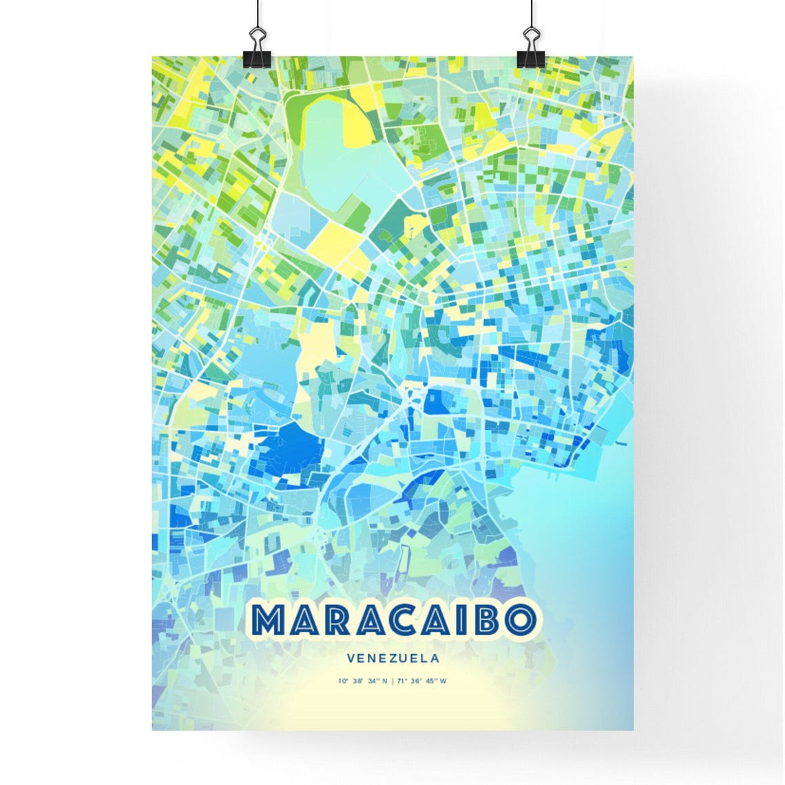 Maracaibo Venezuela Custom Blue Green City Map Art Poster Gift - Image 2