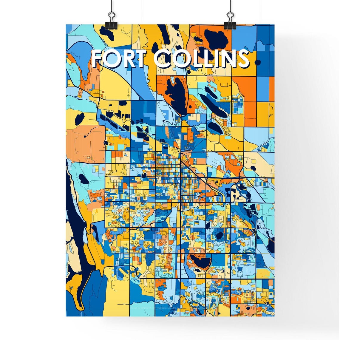 Fort Collins Colorado Colorful Modern City Street Map Artwork Poster - Image 4