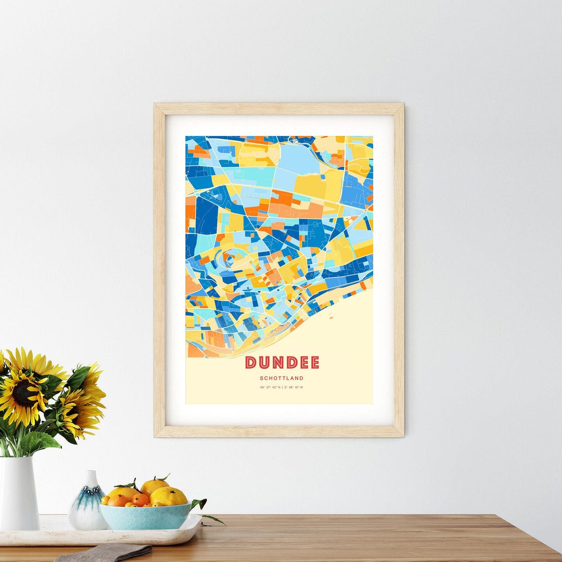 Dundee Scotland Vibrant Colorful City Map Art Coordinates Poster - Image 2