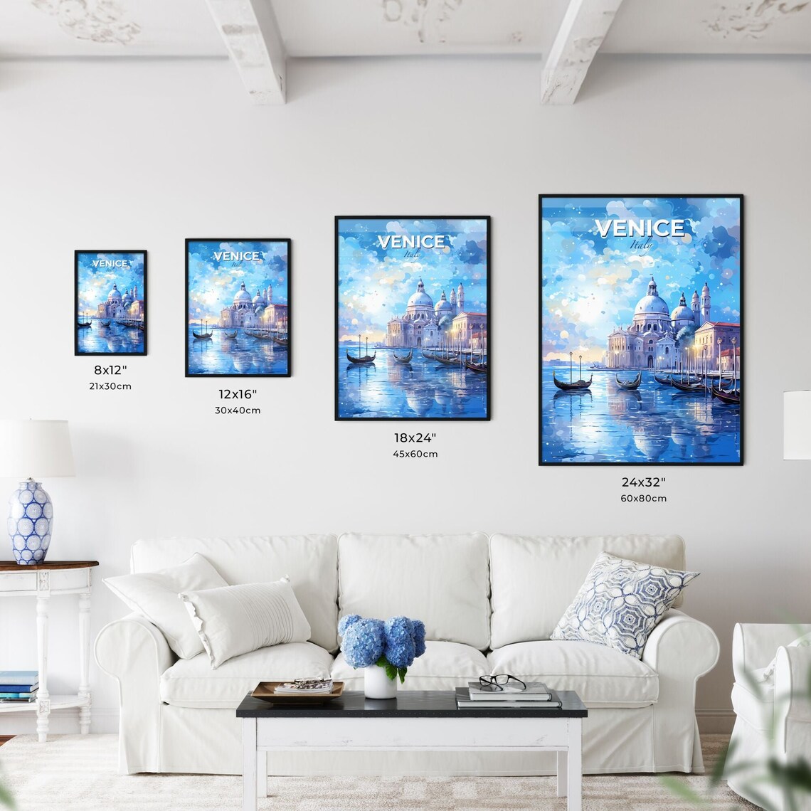 Venice Italy Grand Canal Gondolas Domed Basilica Blue Travel Poster - Image 3