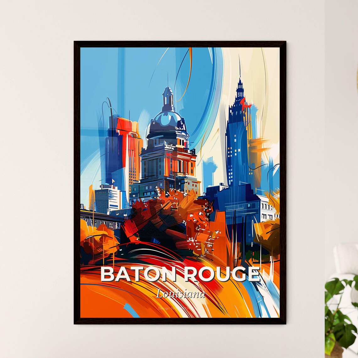 Baton Rouge Louisiana Vibrant Watercolor Capitol Skyline Poster