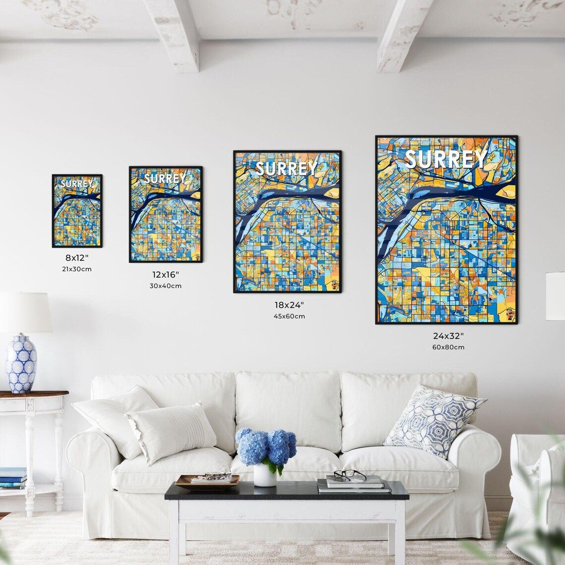 Custom Surrey Canada Vibrant Colorful City Street Map Art Poster - Image 3