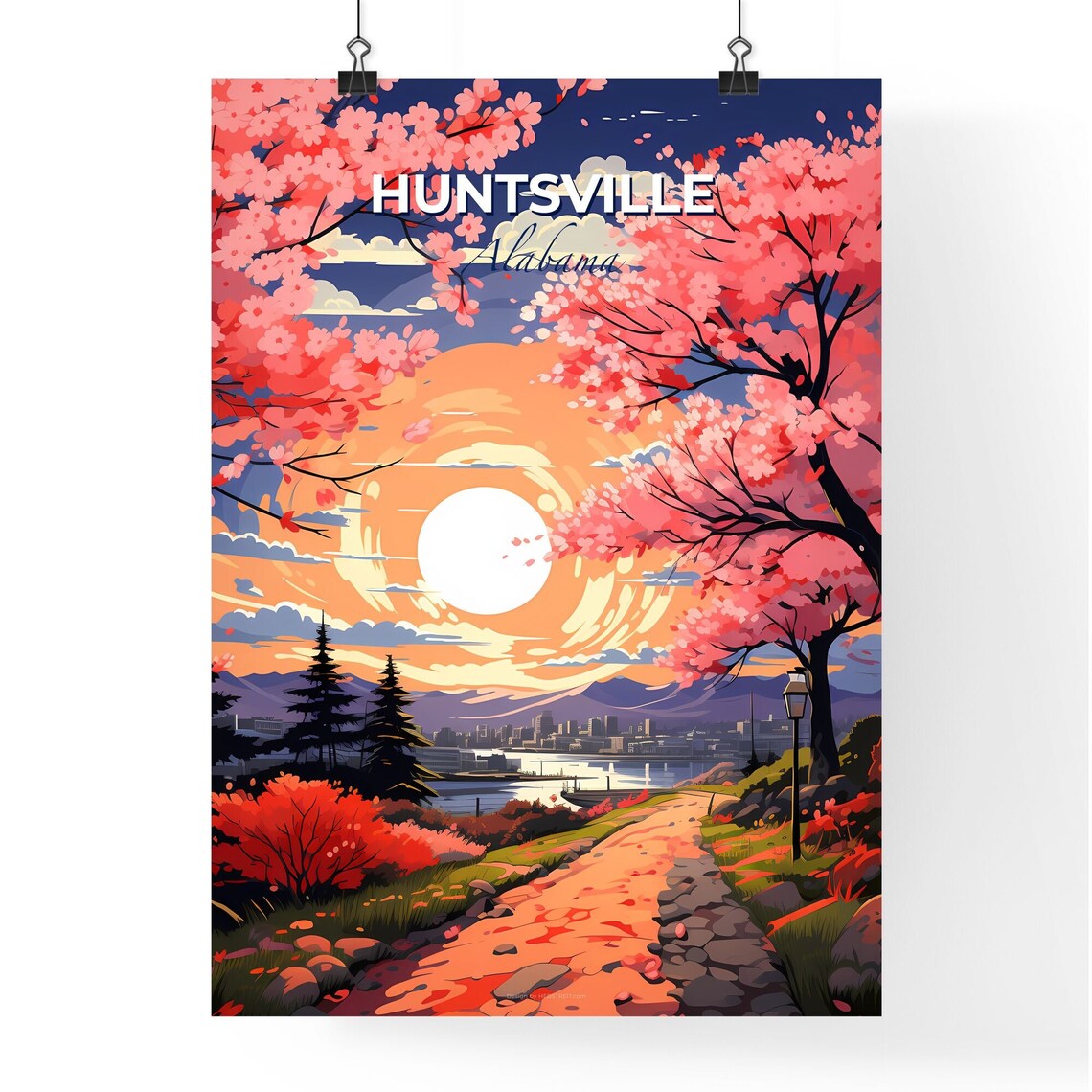 Huntsville Alabama Blossom Trail City Sunset Vintage Travel Poster - Image 4