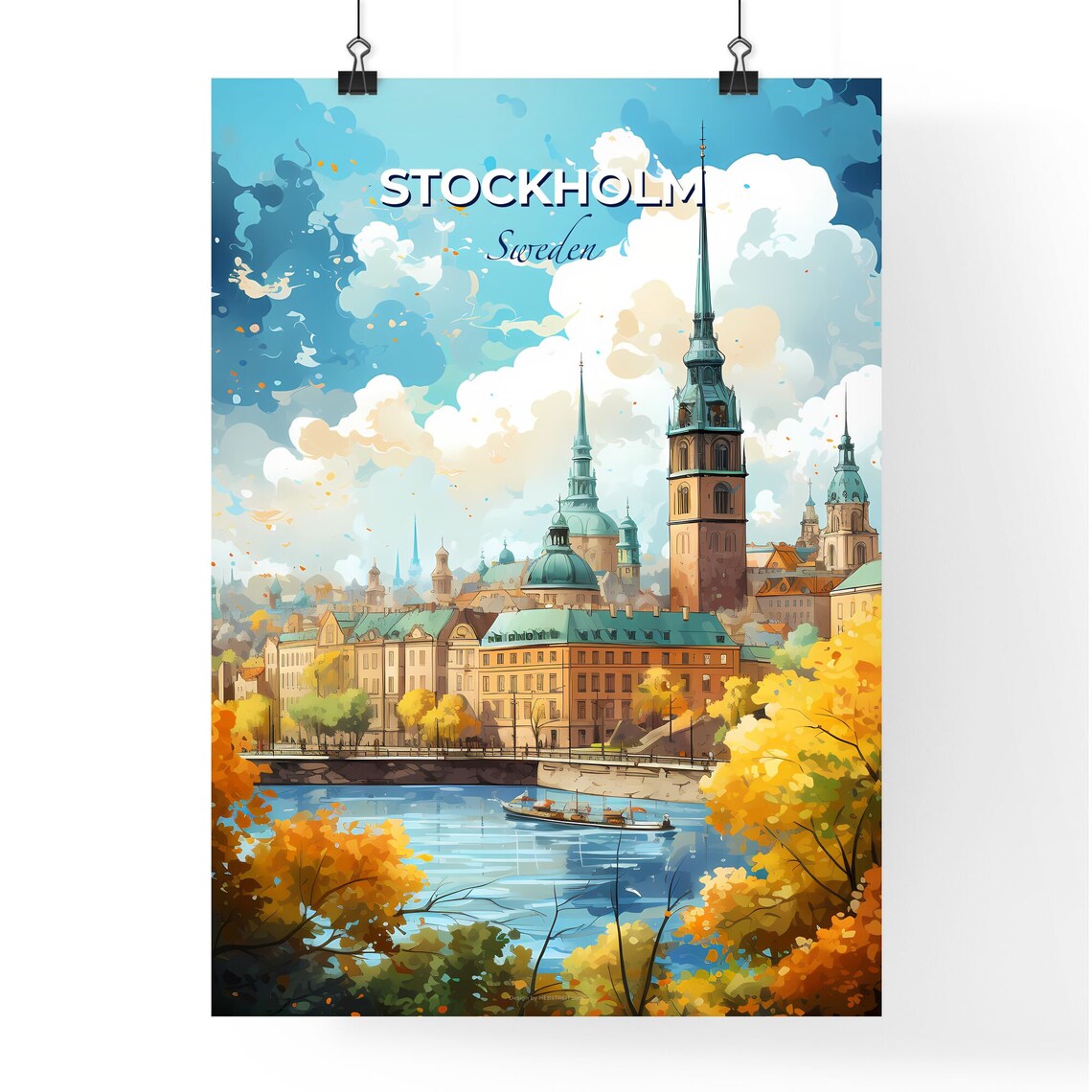 Stockholm Sweden Old Town Church Spires River Autumn Travel Poster - Image 4
