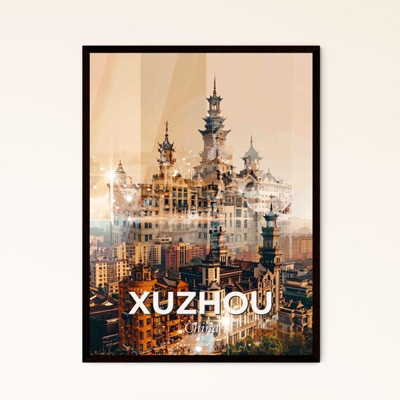 Xuzhou China Golden Pagoda Towers Modern City Skyline Art Poster