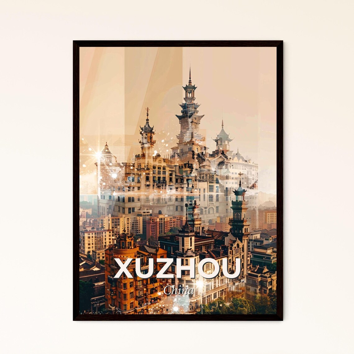 Xuzhou China Golden Pagoda Towers Modern City Skyline Art Poster