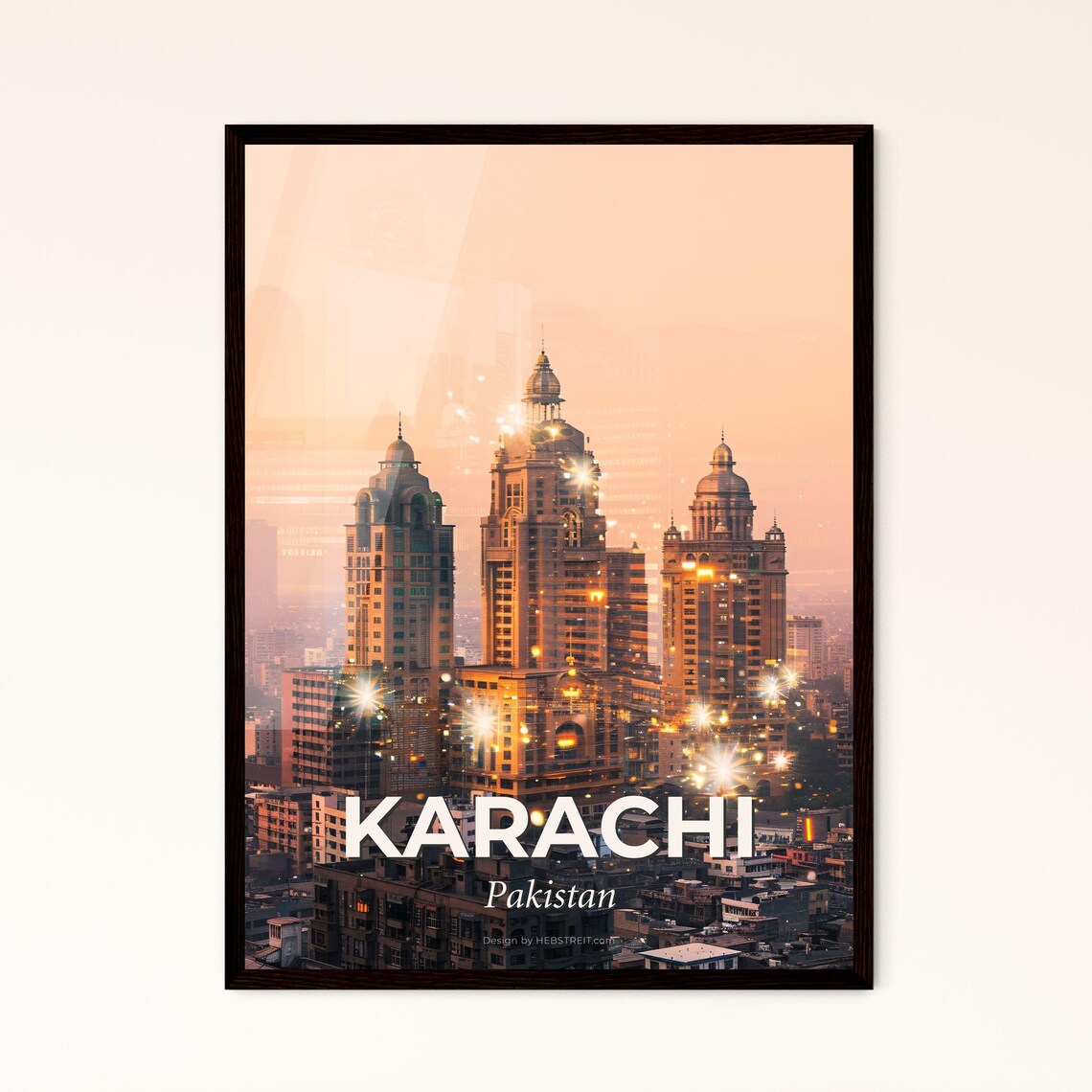 Karachi Pakistan Triple Domed Towers Sunset Skyline Art Poster