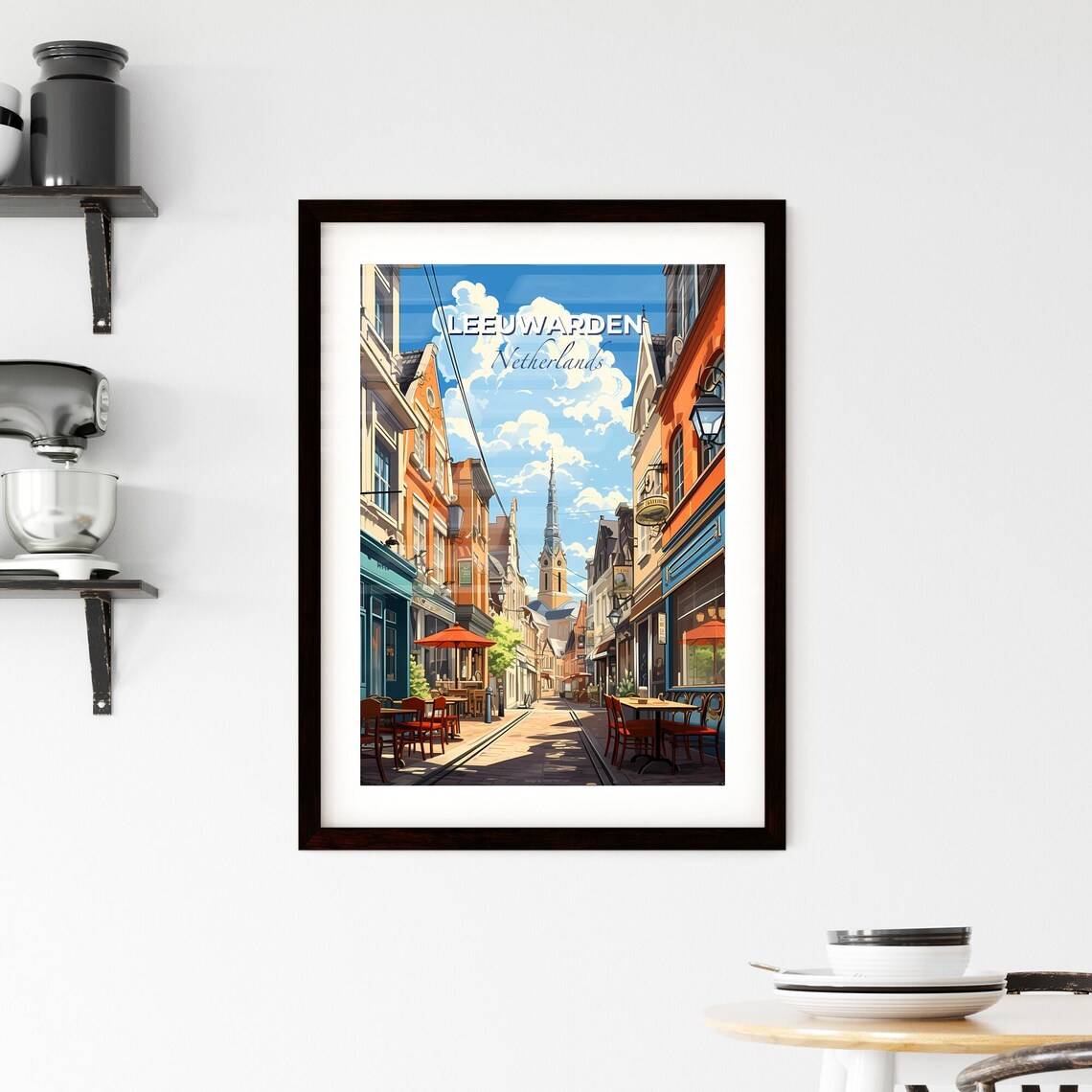 Leeuwarden Netherlands Cafe Street Church Tower Vintage Travel Poster - Image 2
