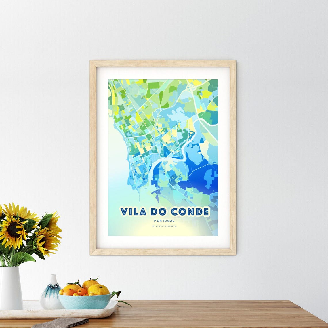Vila Do Conde Portugal Abstract City Map Art Blue Pastel Travel Poster - Image 3