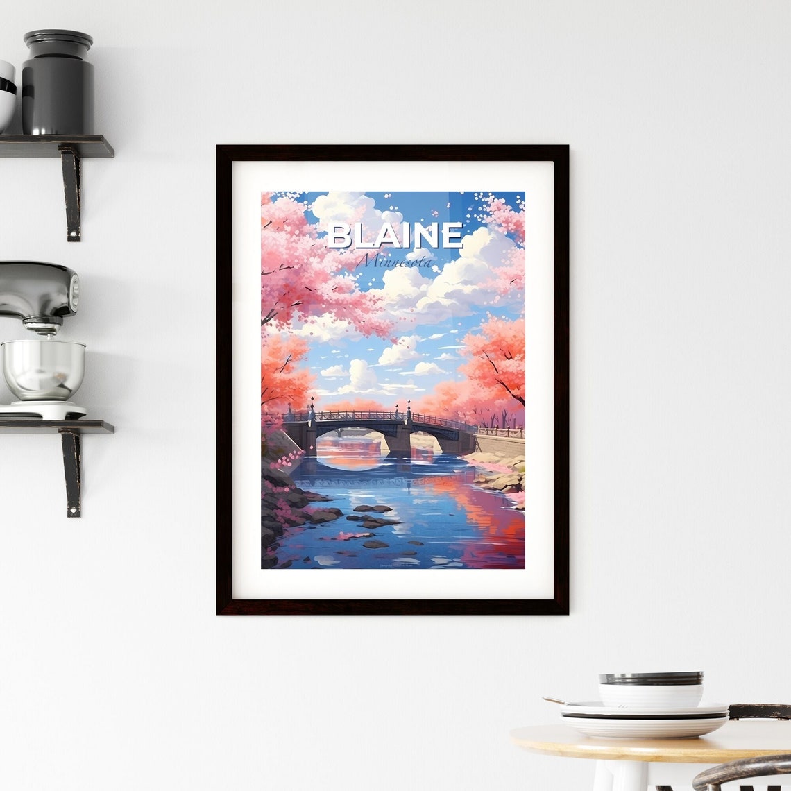 Blaine Minnesota Cherry Blossom River Bridge Travel Poster Art - Image 2