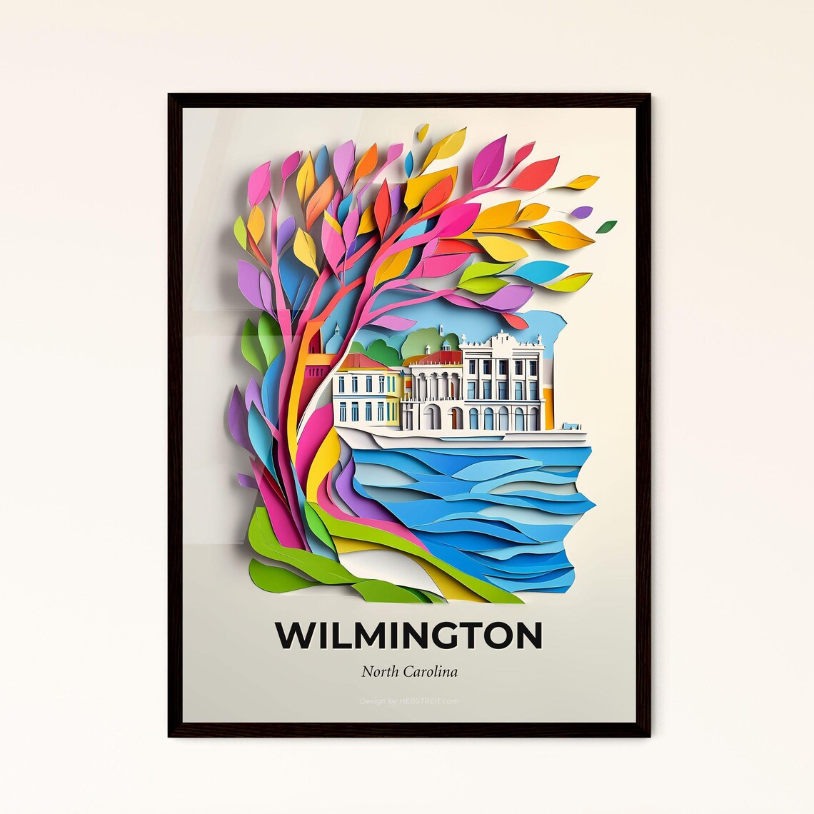 Wilmington North Carolina Waves Colorful Tree Paper Cut Poster