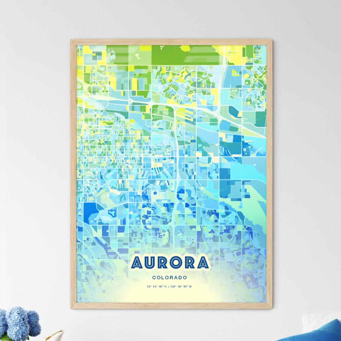 Aurora Colorado Bluish Gradient City Map Art Poster Customizable